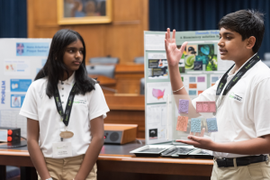 Anirudh Rao, Aarna Varre, Coach Sheetal Rajput and Mentor Bharathi Rao from STEM School Highlands Ranch in Colorado. 